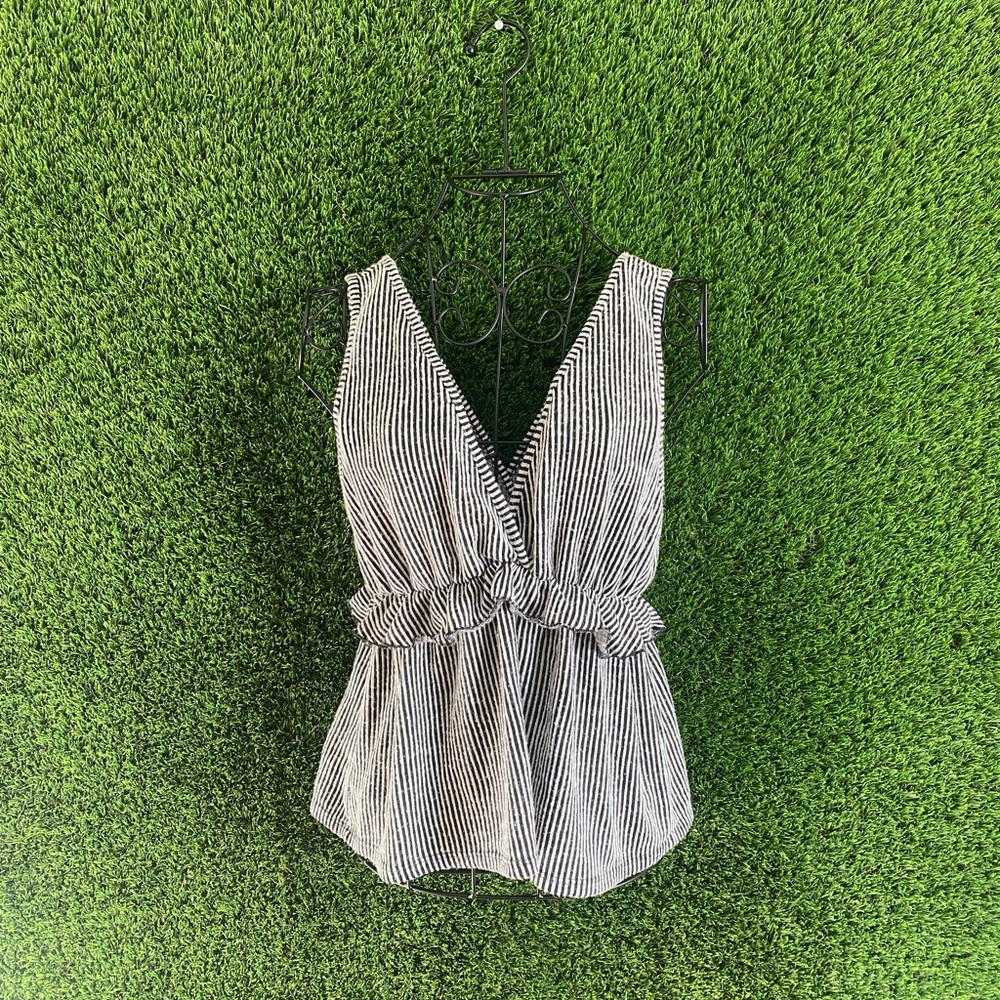 Caution to the wind, stripped black and white tank top, small/medium fit